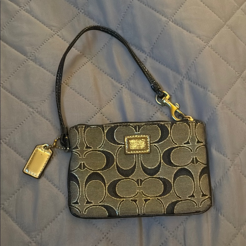 Coach Black and Gold Signature Wristlet